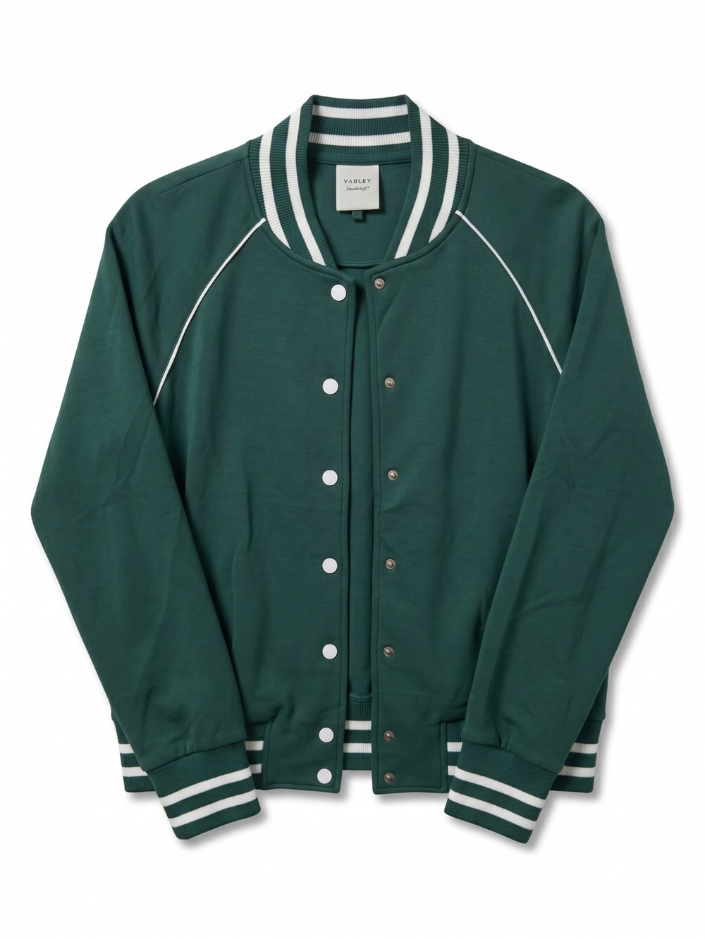 Varley Dark Green Varsity Jacket with White Trim - Picture 2 of 3